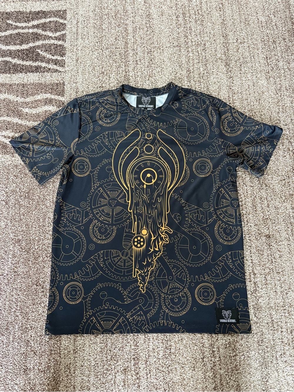 Wobble Factory Steampunk Gears Melting Clock Graphic Print Shirt Large